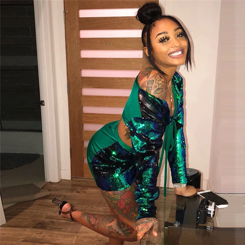 green sequin long sleeve top