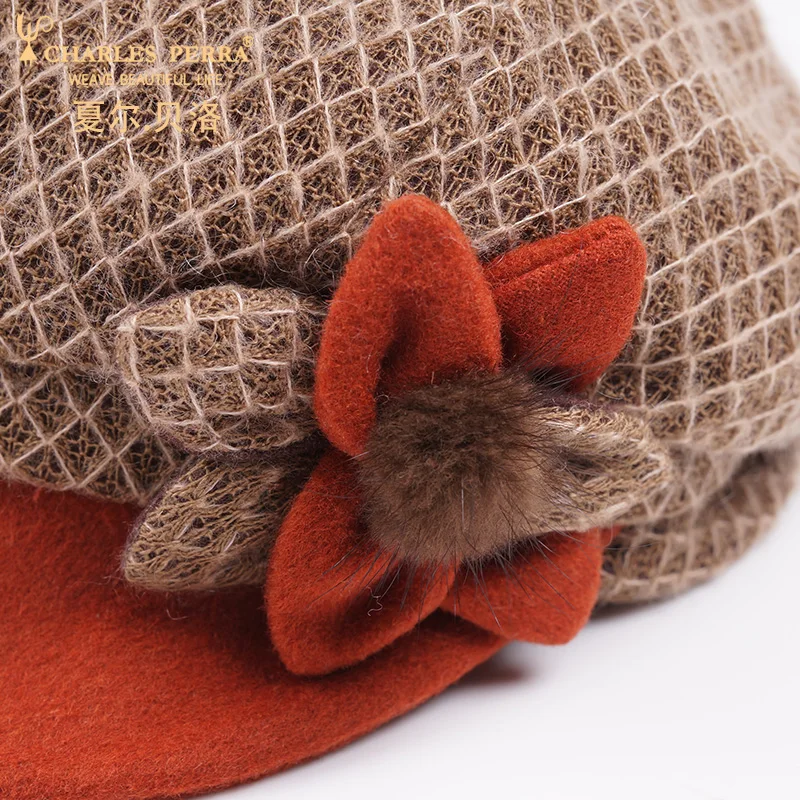 Чарльз Perra Брендовые женские береты осень-зима новые теплые модные Шапки Повседневное элегантная женская шерстяная шляпа берет с цветком 7219