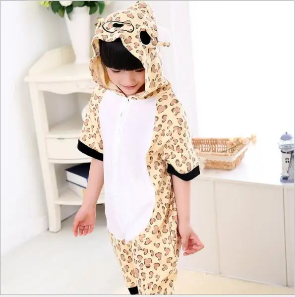 

YAHOUHEI Pajamas Costume Summer Jumpsuit Short Sleeve Cartoon Pyjamas Onesie Kids Sleepwear Leopard