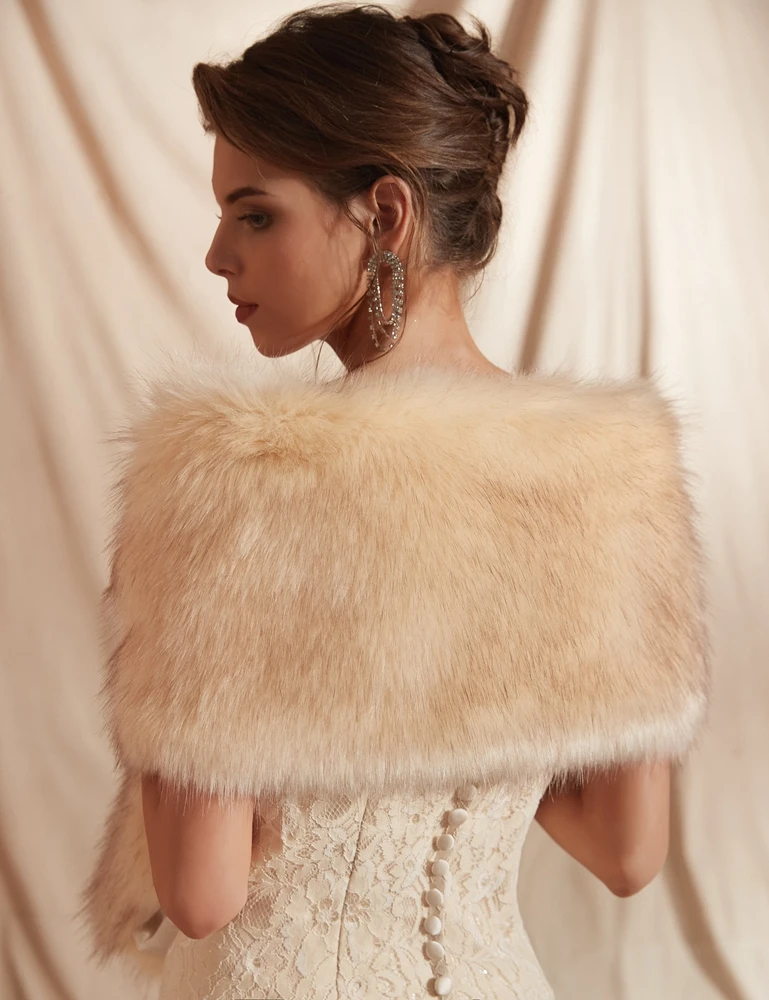 Wedding Shawl Women Fur Capes Champagne Wedding Bolero Faux Fur Stole Bridal Jacket Formal Party Shrug 30 colors