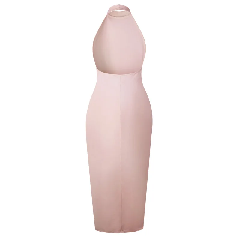 Qunndy Sexy Halter Neck Long Dress Women Backless Vestidos Split Summer Sleeveless Nightclub Party Bodycon Dresses Robe Femme (6)