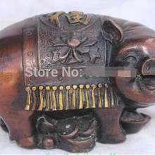 Китайский Бронзовый Свинка Лаки Богатство YuanBao Деньги Свинья Свиней Животных Фу Foo Статуя