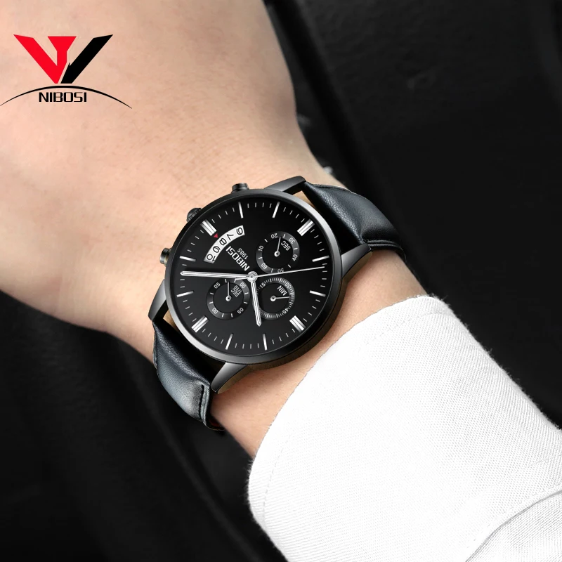 Relogio Masculino Esportivo NIBOSI мужские часы модные с кожаным ремешком и сеткой из