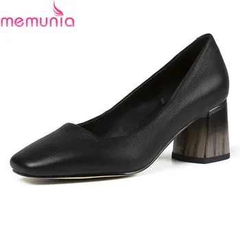 

MEMUNIA 2020 new arrival genuine leather shoes women pumps square toe shallow summer shoes elegant fashion dress shoes woman