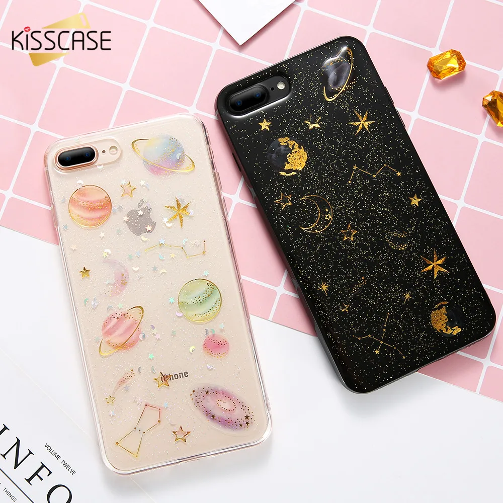 

KISSCASE Glitter Phone Cases For iPhone 7 8 Plus Case Silicone Soft Lovely Constellation Heart Case For iPhone X 5 5S 6 6s Plus