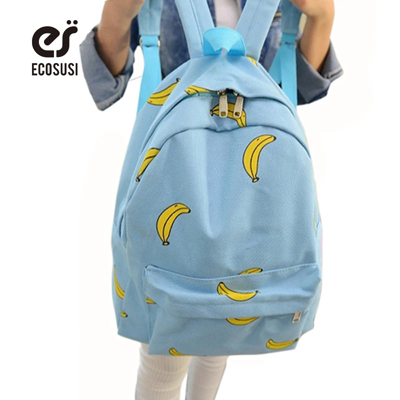 ECOSUSI Cute Girl Banana Pattern Printing Backpack Traveling Pratical Backpack Unique Fashion