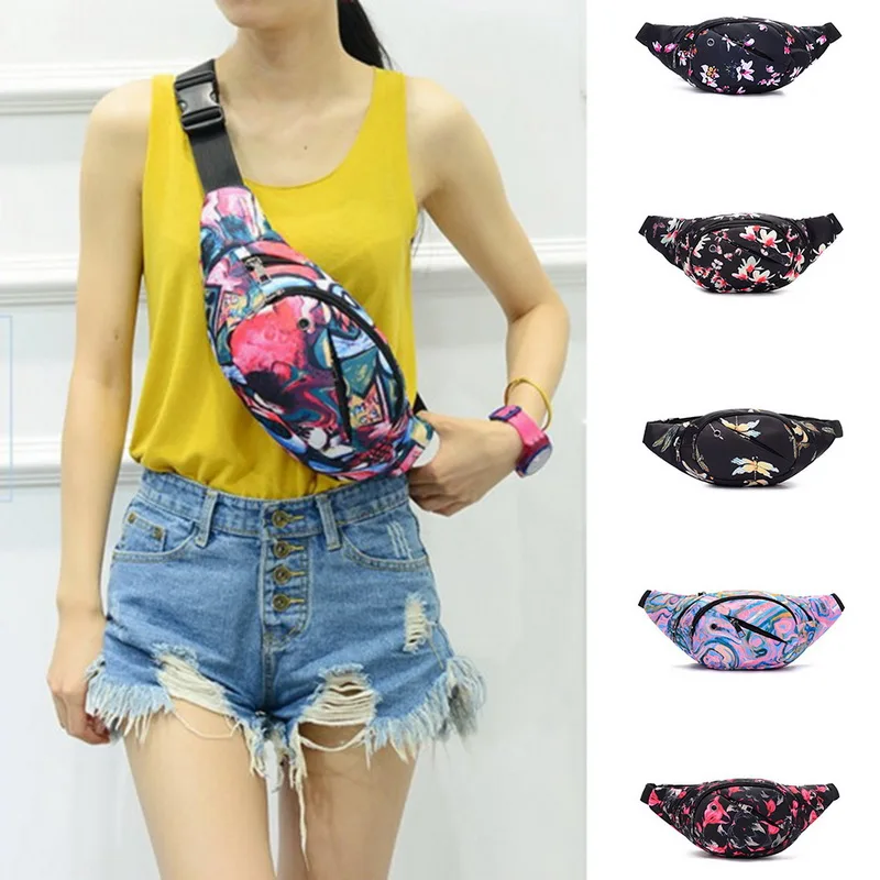 

Women Waist Packs Flower Printing Bag Sport Fanny Belt Bags Slant Acrossbody Small Oxford Cloth Pack For Girls
