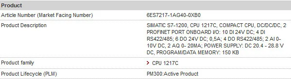 Симатический S7-1200, ЦП 1217C 6ES7217-1AG40-0XB0 компактный ЦП DC/DC 6ES7 217-1AG40-0XB0 ПЛК 6ES72171AG400XB0
