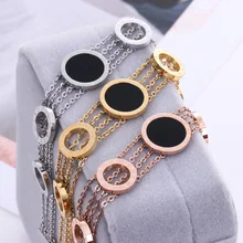 Acero inoxidable 5 rondas pulsera femme bileklik, multilyaer cadenas números romanos pulseras brazaletes para las mujeres joyeria