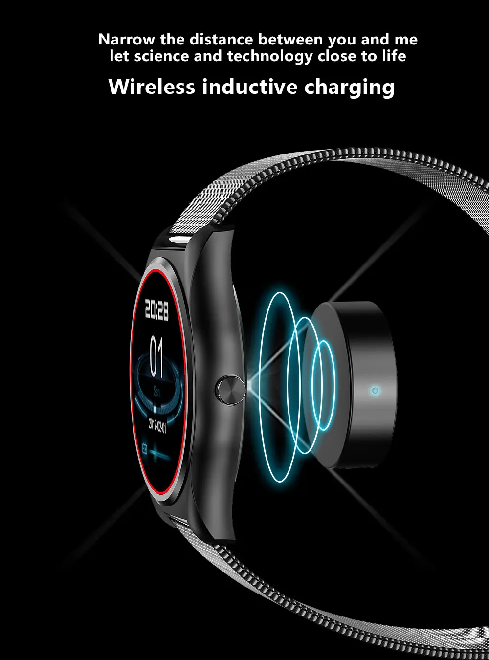 

Round Clock MTK2502c Wireless Charging Smart Watch N3 Heart Rate Bluetooth Call SMS Sync Smartwatch for iOS Android pk K88h G6