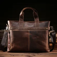 High Quality Big Genuine Leather Men Messenger Bags Briefcase Portfolio Male 15” Laptop Business Travel Bag 8029