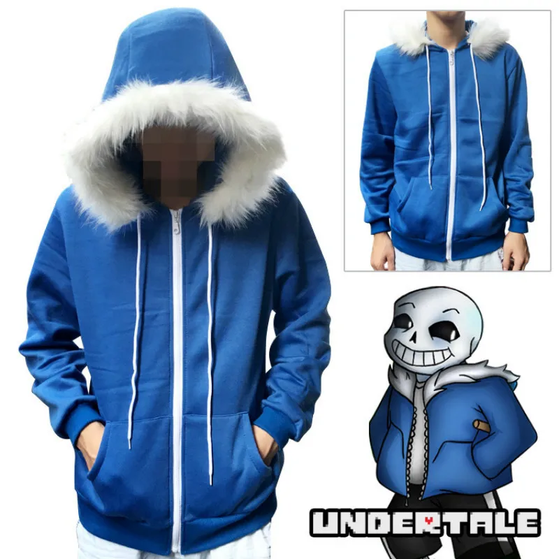 Hot Sale Undertale Sans Cosplay Hoodies Latex Mask 2pcs Set COOL SKELETON Cos Blue Coat Hoodie