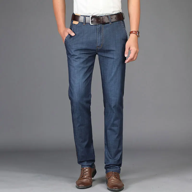 Spring Summer JEEP Brand Cotton Jeans Elastic Men's Casual Full Length Retro Jeans Cotton Pants Fashion Lightweight Trousers 44 (36)