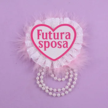 

Italy Bachelorette party badge 50% off for 3pcs Wedding event brooch pearl feather button Hen party favors bride to be