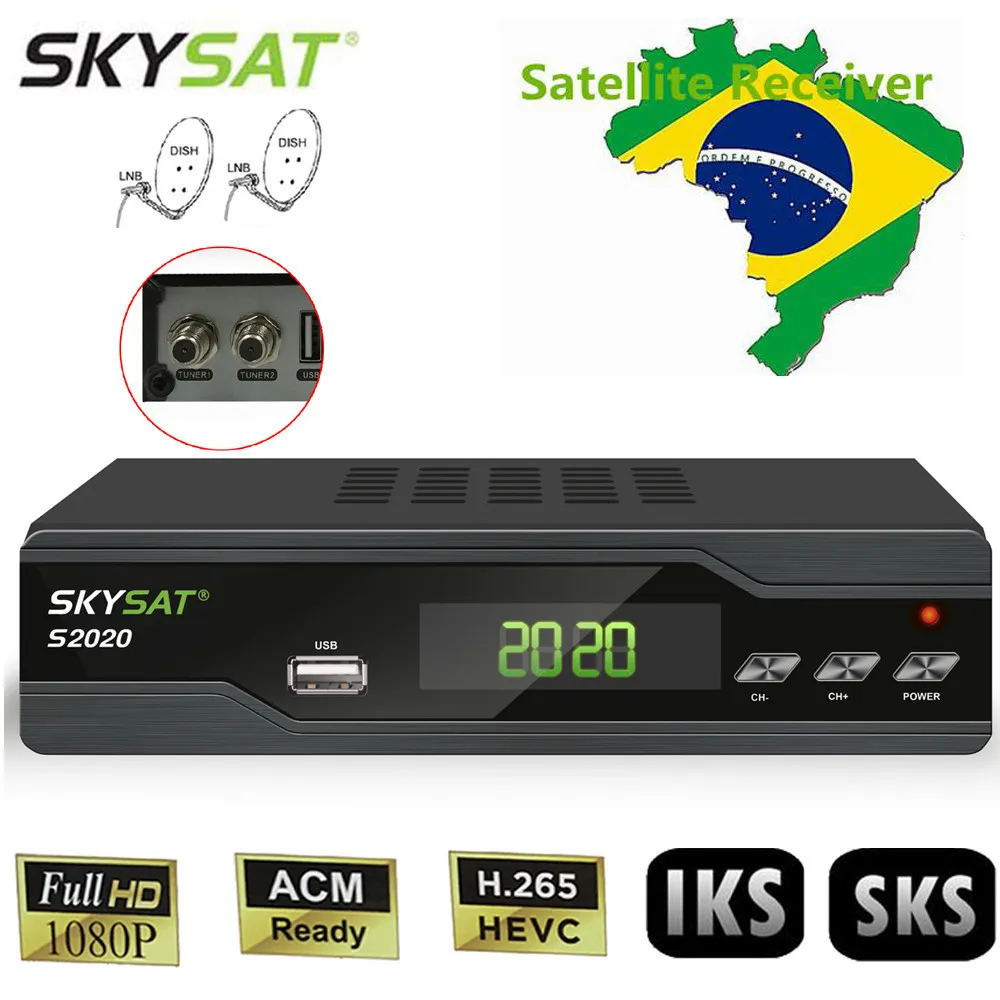 

South America SKYSAT S2020 satellite receiver sks iks for brazil Stable Server VOD ACM Receptor H.265 Dual Tuner tv box IPTV M3U