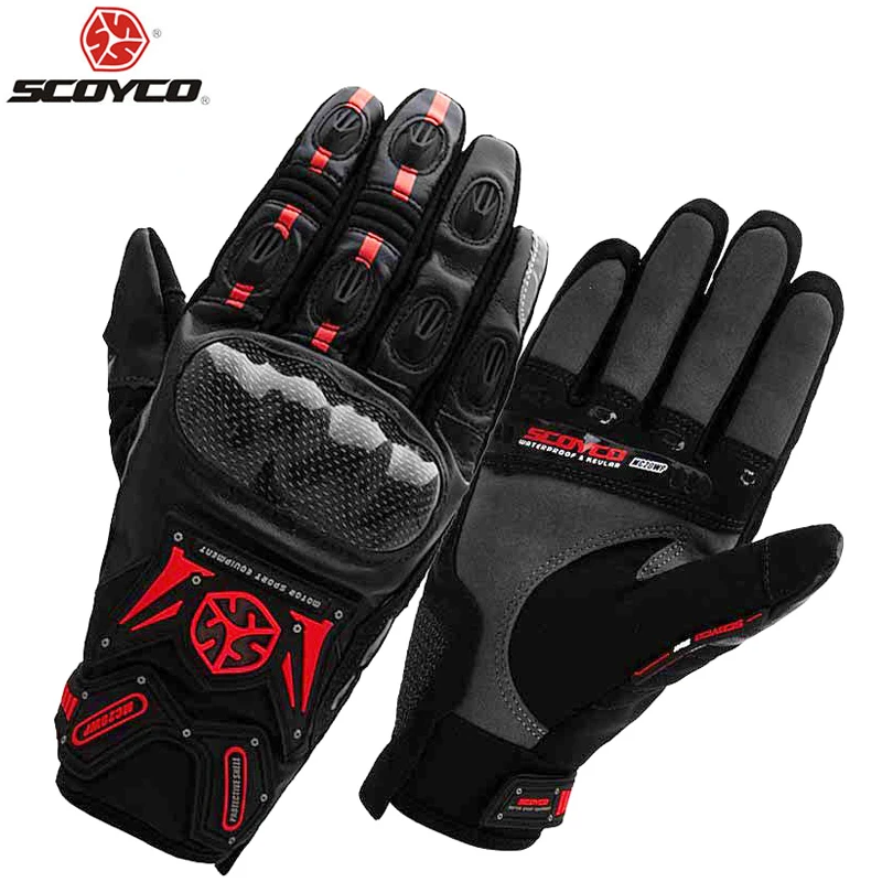 

Motorcycle Scooter Touch Gloves Carbon Fiber Full Finger Protective Racing Gears Silicone keep warm In the winter SCOYCO M-20W-P