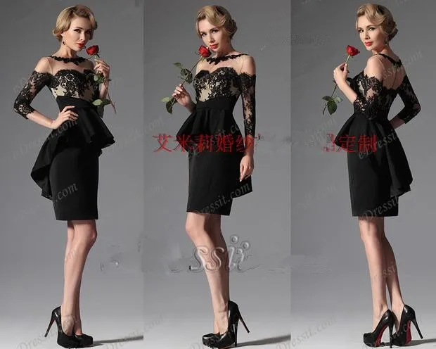 2018 Новая модель; пикантные Vestidos De Festa черные кружевные рукава выпускного вечера колен Элегантные вечерние платья для матери невесты платья