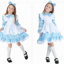 Роскошный костюм Алисы в стране чудес для девочек на Хэллоуин; детская книга сказок; костюм горничной в стиле Лолиты; праздничный наряд для дня детей