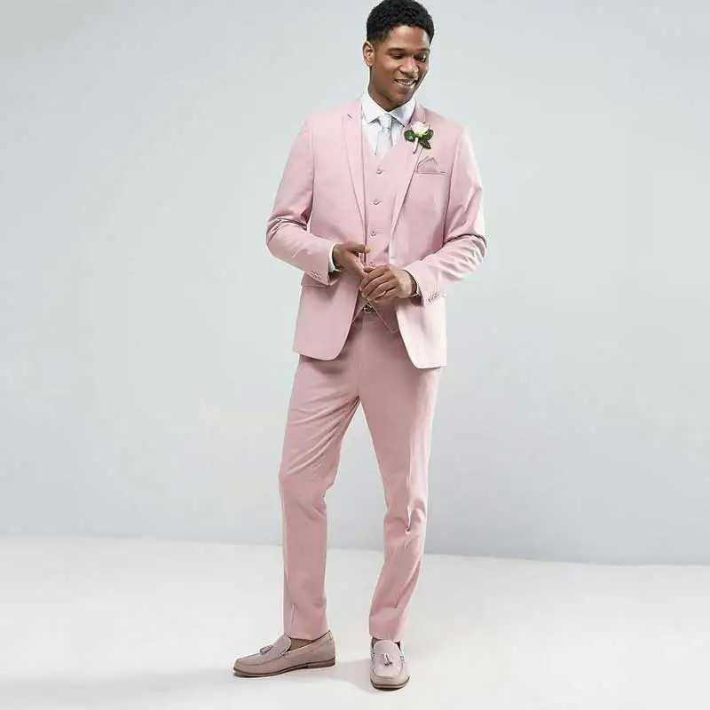 

Pink Linen Slim Men Suits for Wedding Suits Beach Bridegroom Groom Tuxedo Slim Fit Formal Best Man Blazer 3piece Terno Masculino