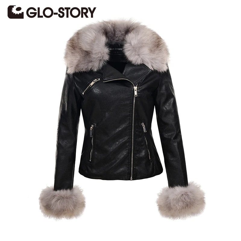 Куртка женская из искусственной кожи с меховым воротником 5066|pu leather jacket coat|jacket