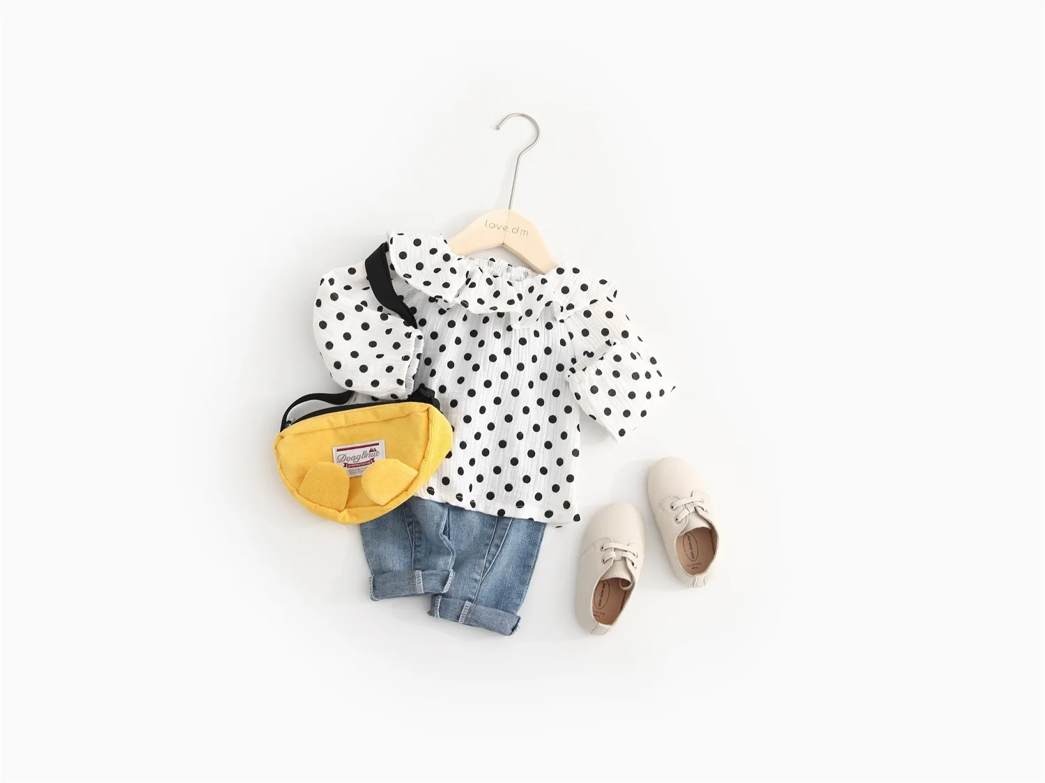 

WLG girls spring summer shirts kids girl dot printed long sleeve cotton shirt baby causal tops children