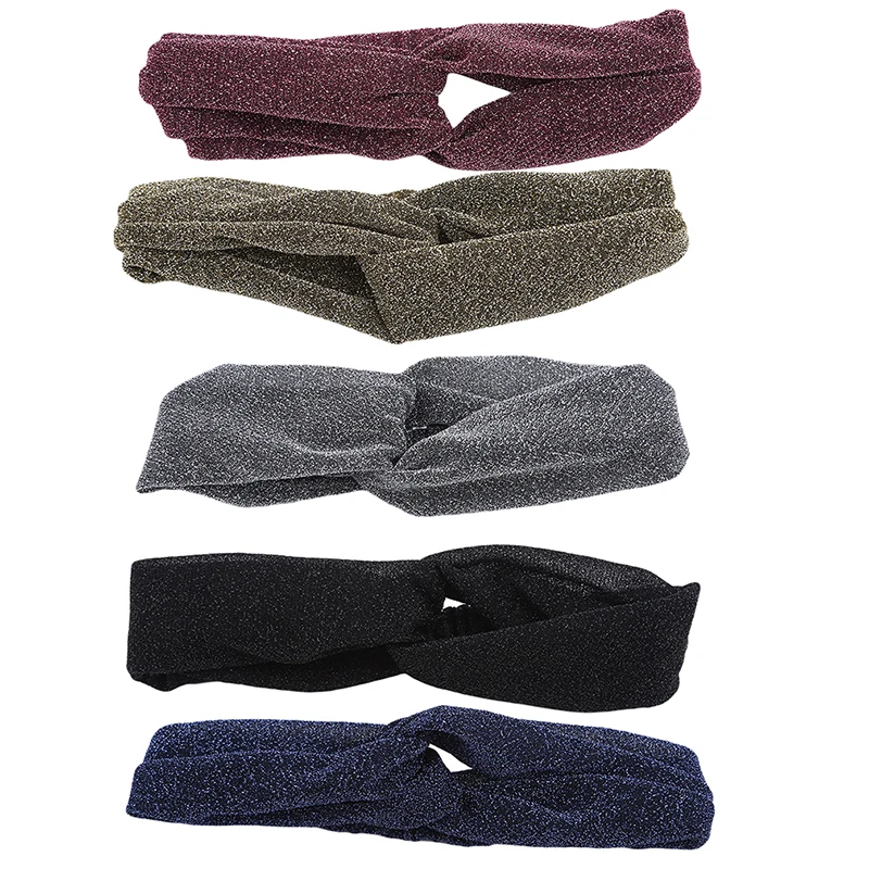 

Korean Women's Solid Color Shiny Cross Bow Ears Hair Banded Headband Cute Headband Holiday Fabric Adult Fashion Headband