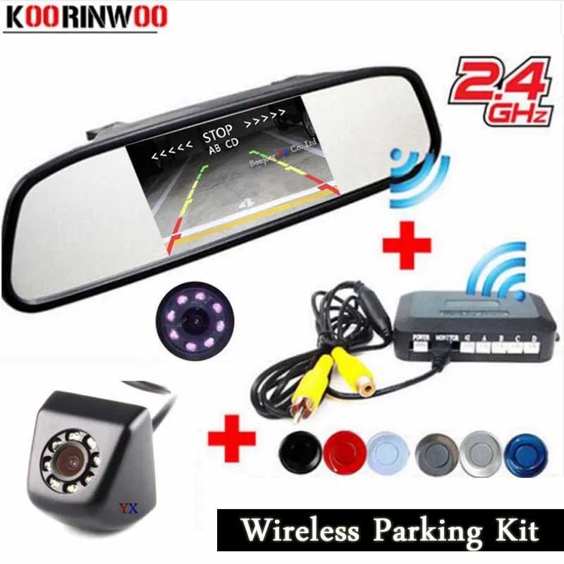 

Koorinwoo Wireless Parktronic Car parking Sensor 4 Radars Alarm Car Rearview Monitor Digital Car Reverse Camera Parking Assist