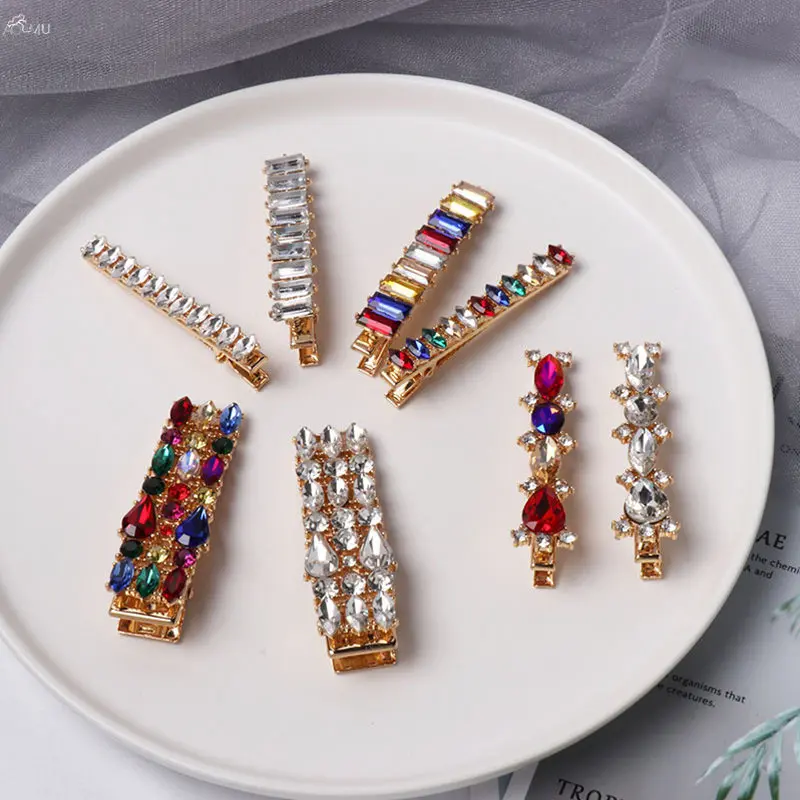

1PC Colorful Luxury Crystal Hairpins Metal Geometric Round Oval Rhinestones Hair Clips Hair Jewelry Accessories Gifts