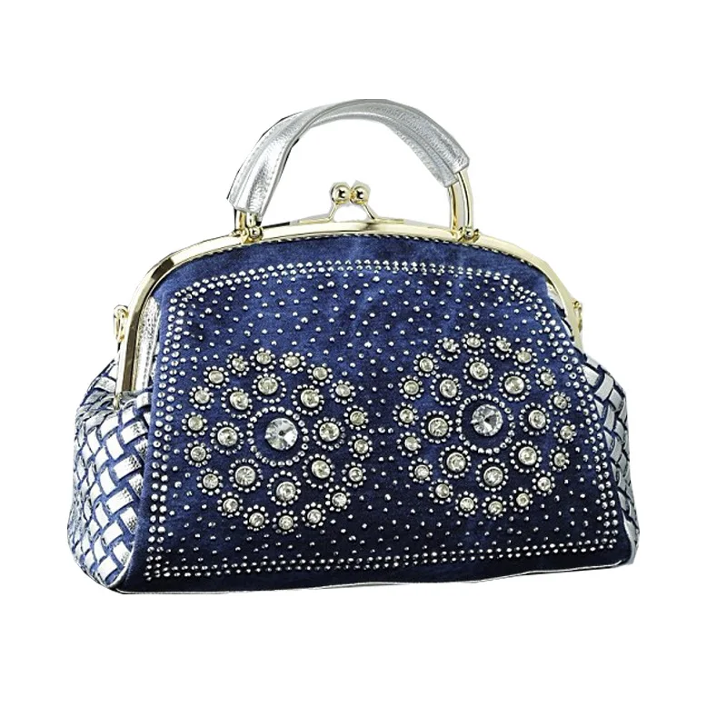 Новинка осени 2018 женские джинсовые сумки мессенджеры плетеные с бриллиантами
