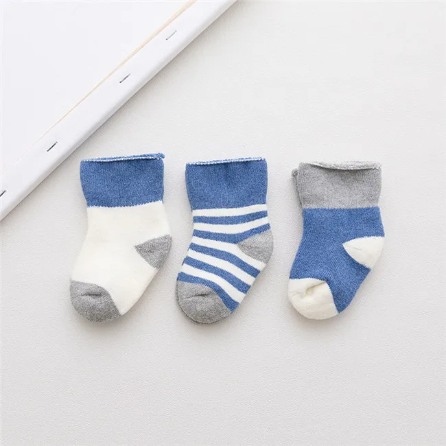 3 пары/партия теплые зимние носки для маленьких девочек и мальчиков сезон: весна–лето носки для новорожденных Для От 0 до 3 лет Meias Para Bebe Calcetines - Цвет: Dark blue