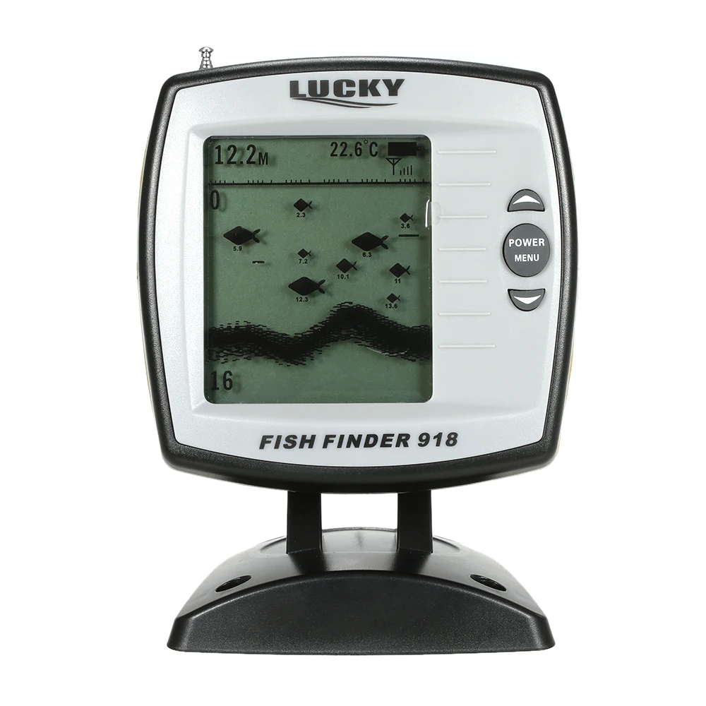 محظوظ السلكية صياد السمك FF918-180S محول الاستشعار Fishfinder 45 درجة صدى LCD السمك محدد قارب Fishfinder السمك كاشف