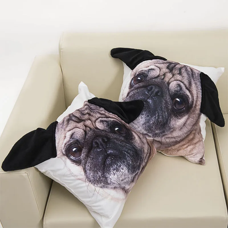 Special shaped Ear Cute Pug Dog Big Face Pillow case Pattern Print