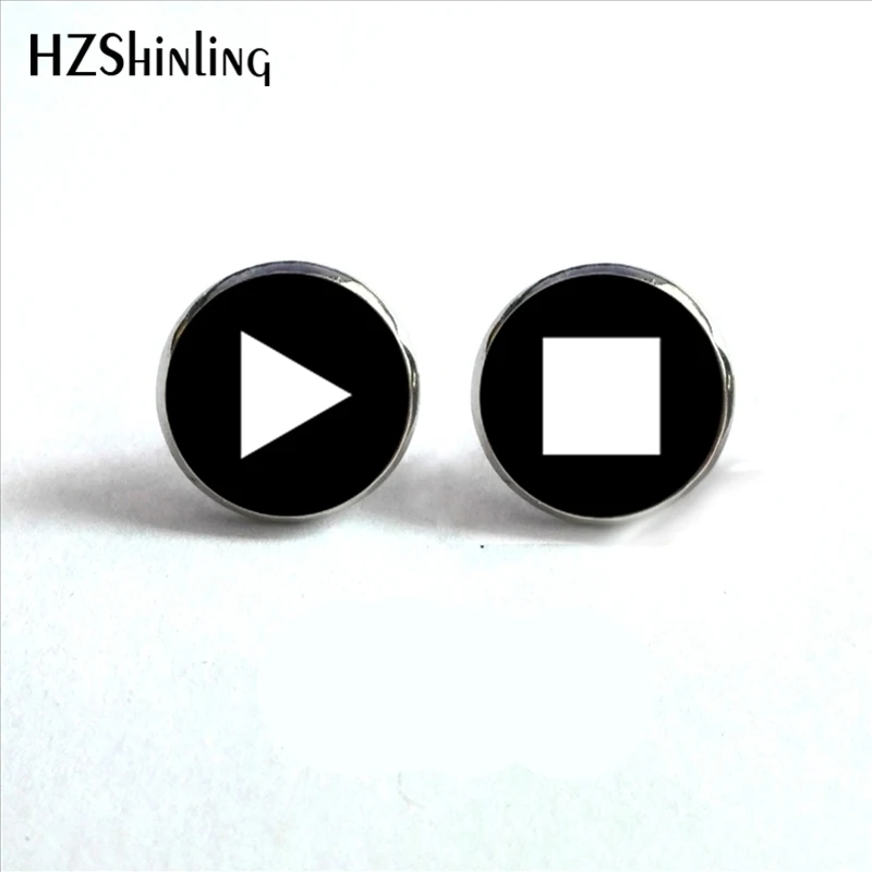 

ED-0026 New Arrival Button Power Earrings Glass Dome Buttons Multimedia Play and Stop Record Stud Earrings Wholesale HZ4