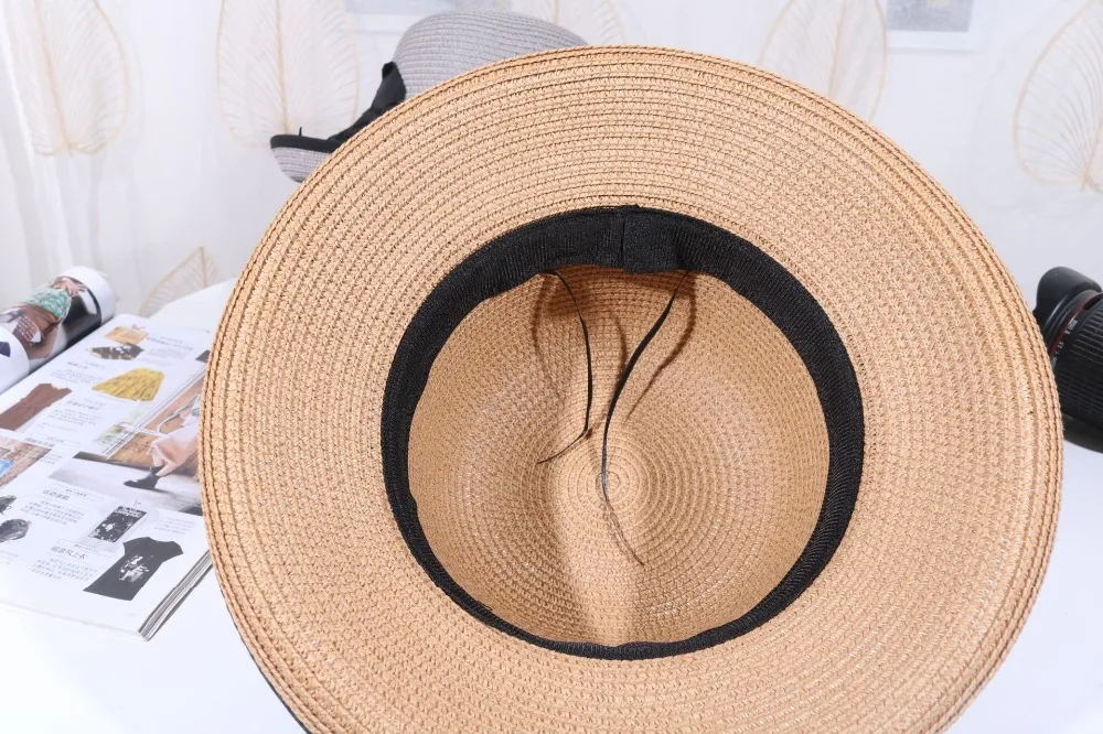 Модная соломенная шляпа для Для женщин летние Повседневное широкими полями ВС Кепки с бантом женские пляжный отдых Шапки большой козырек