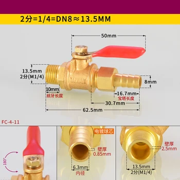 

2pcs Brass Ball Valve 1/4" Male Thread to 8MM Connector Joint Copper Pipe Fitting Coupler Manual Valve Corrosion Resistant