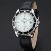 WINNER Round Calendar Watch Classic Diamond White Dial Stainless Steel Case Wristwatch Leather Band Mechanical Watch ► Photo 1/5