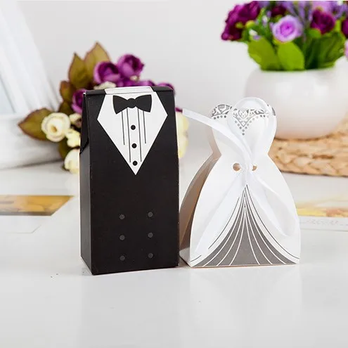 

50 Pieces Creative Bride and Groom Candy Box For Wedding Sweet Bag Wedding Favors Gift