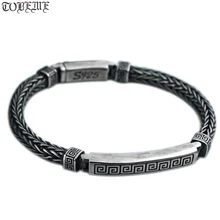 Ручной работы 925 серебро Человек Браслет Винтаж пробы цепочка браслет из чистого серебра Удачи символ Браслет