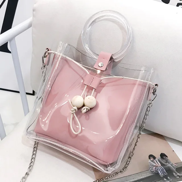 Women Clear Transparent Plastic Bag Drawstring Girls Cute Composite ...