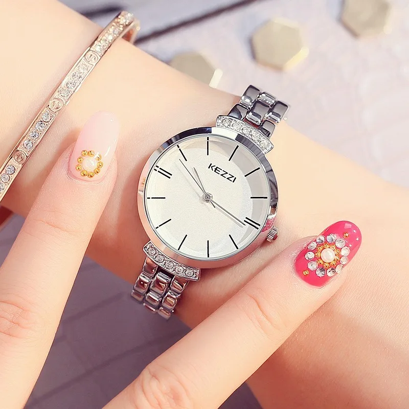 KEZZI брендовые роскошные женские часы из нержавеющей стали, простые водонепроницаемые кварцевые наручные часы, женские нарядные часы Horloge Reloj Mujer