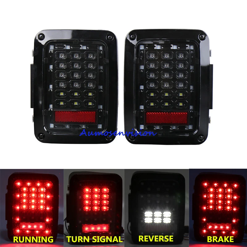 

1 Pair Car Rear LED Lights Running Turn Singal Brake Reverse Black Tail Lights For Jeep Wrangler 2007-2017