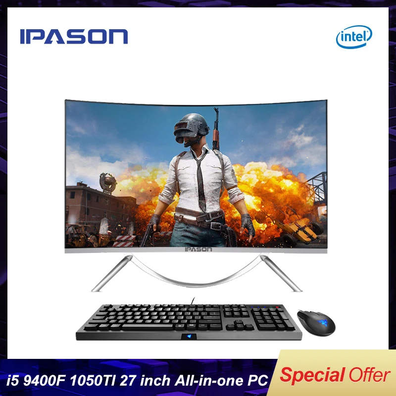  IPASON all in one Gaming PC V10 27inch Intel 6 Core I5 9400F DDR4 8G RAM 480g SSD Non-Integrated 10