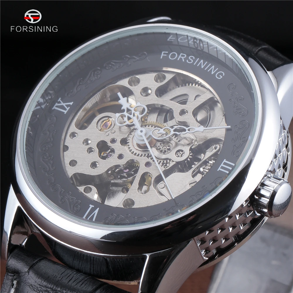 Forsining Series White Hands Silver Die Casting Case Skeleton Watch Men