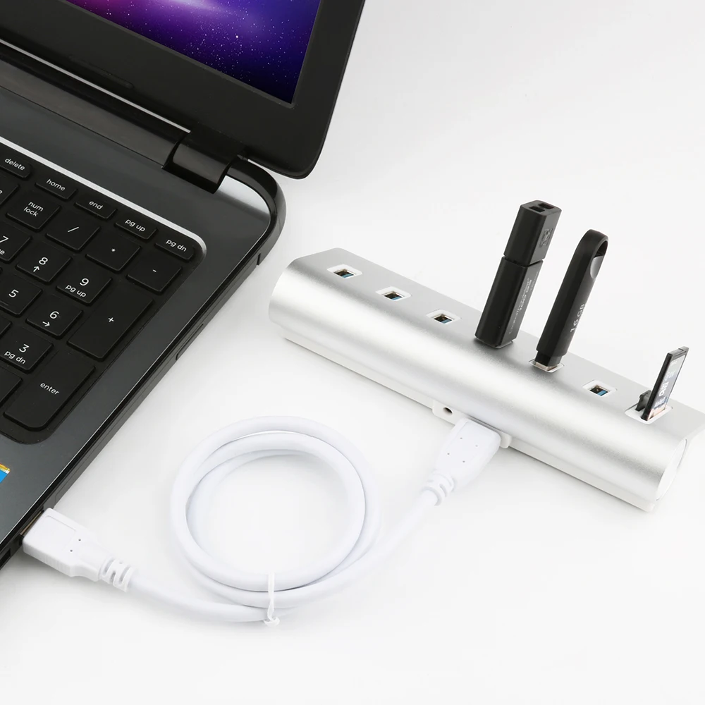 Rocketek нескольких usb 3 0 hub 6 портовый разветвитель с Мощность адаптер SD/TF Card Reader для