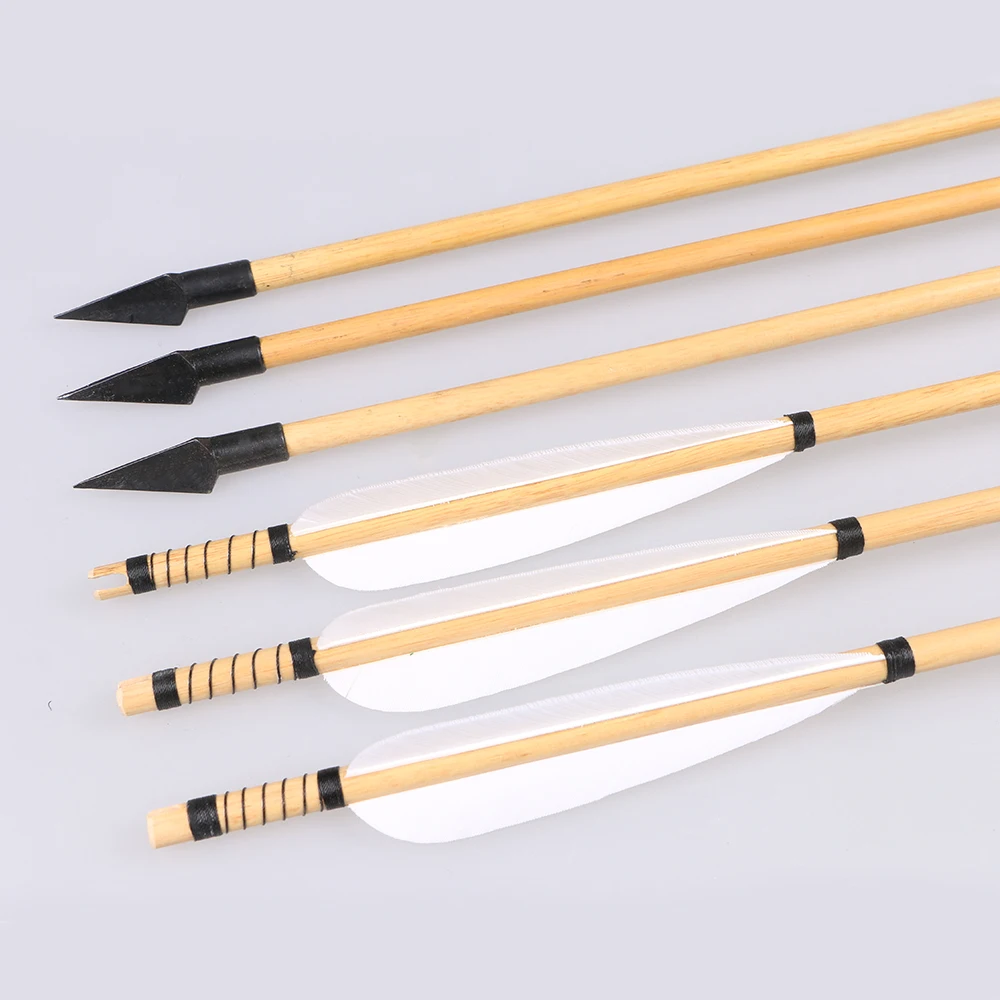 Archery Arrows 6pcs 31" Indonesian White Wooden Shaft Turkey Feather OD 8mm Bow 