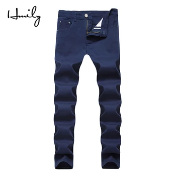 

HMILY Men's Blue Color Jeans Slim Straight Denim Pants Men Jeans Casual Classic Straight Jeans Small Foot Design Male Trousers