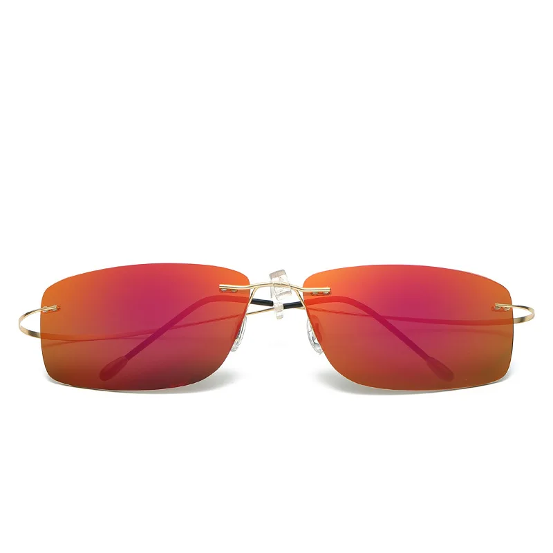 Мужские солнцезащитные очки без оправы, титановые женские брендовые дизайнерские солнцезащитные очки, прямоугольные ультралегкие поляризованные солнцезащитные очки с коробкой LXL