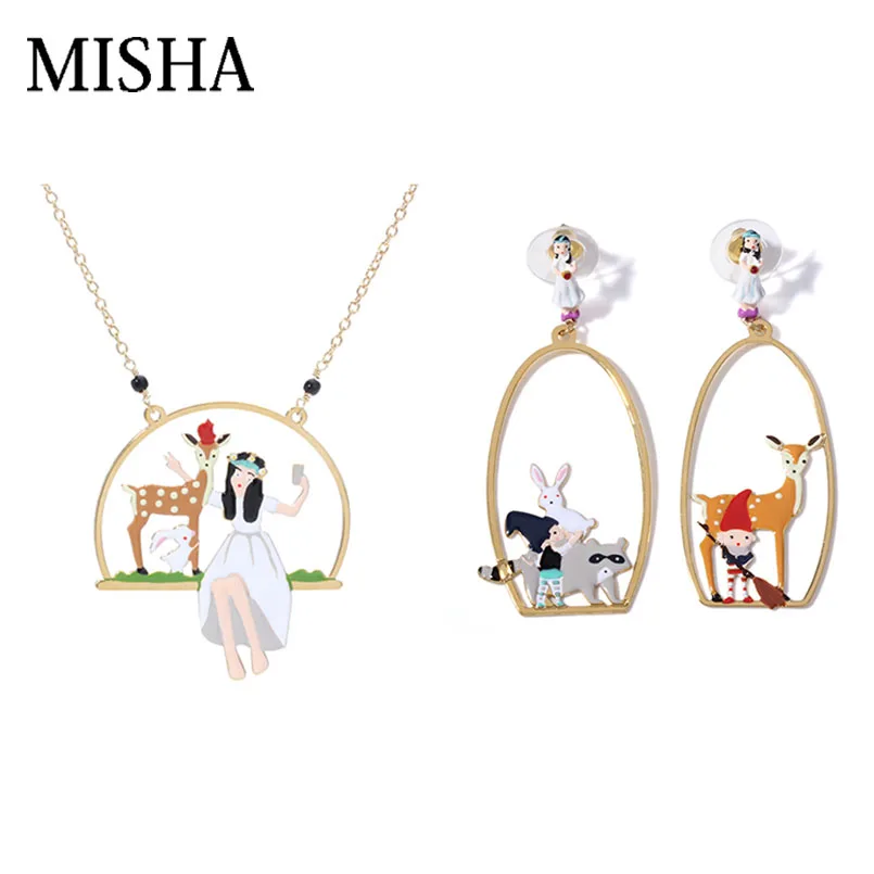 

MISHA Top Quality Jewelry Sets 2019 Newest Princess animals Pendant Necklace Fine Earrings for women wedding/party jewelry L659