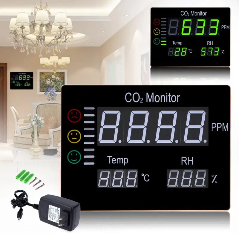 

LCD Digital Wall Mount Air Temperature RH 9999PPM Carbon Dioxide CO2 Monitor Gas Analyzers Temperature Humidity Tester