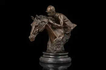 

23 CM Western Art Deco Bronze Man Boy Ride Horse equestrain event Equine Soldier